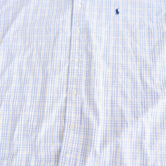 90S Ralph Lauren Yarmouth 100% Cotton Pinpoint Oxford Blue  & Yellow Plaid Shirt - Picture 6 of 12